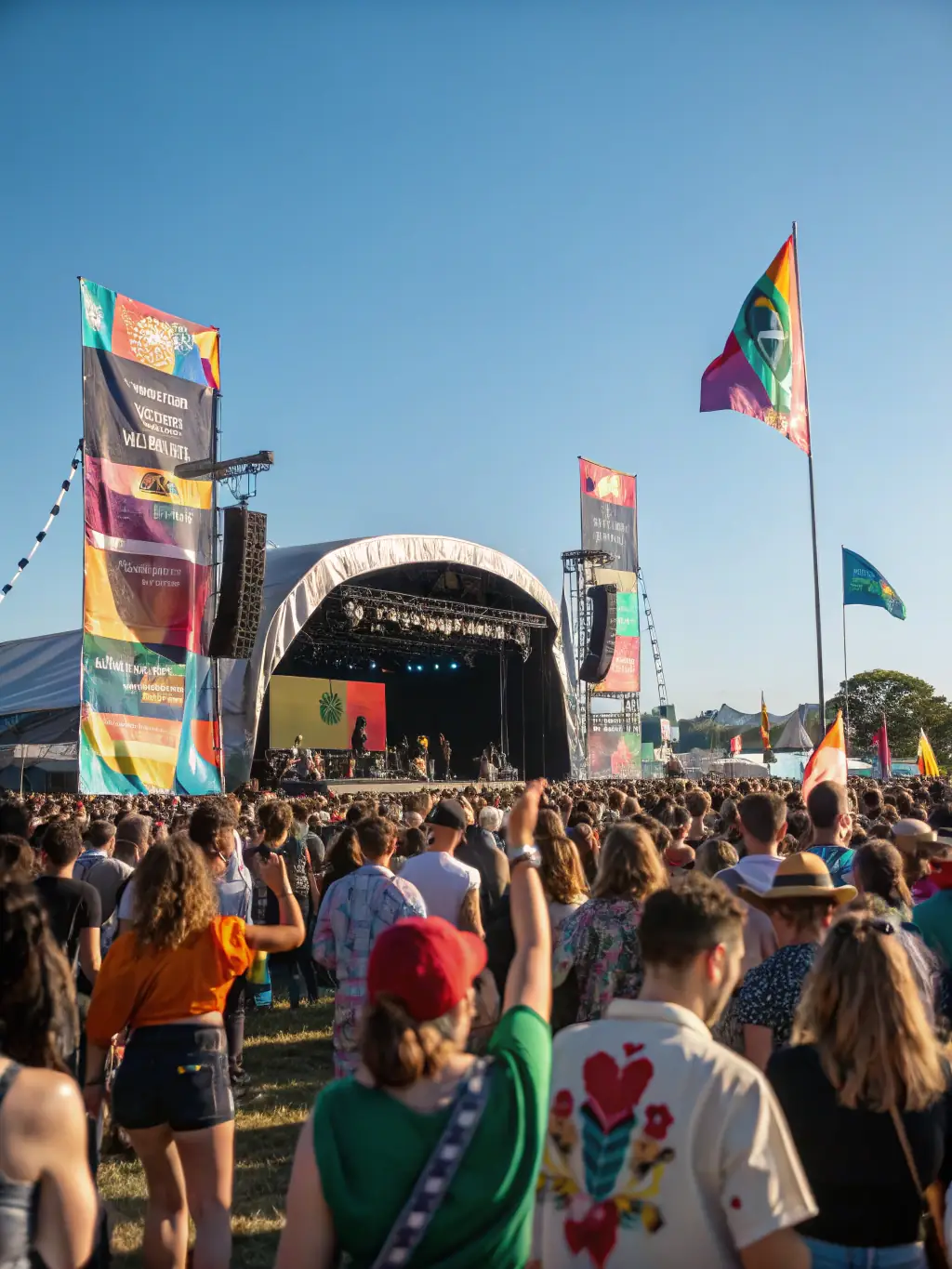 A vibrant photograph capturing a lively music performance at the AMERICAN BEACH LA ROCHELLE music festival, showcasing the energy and excitement of the event.